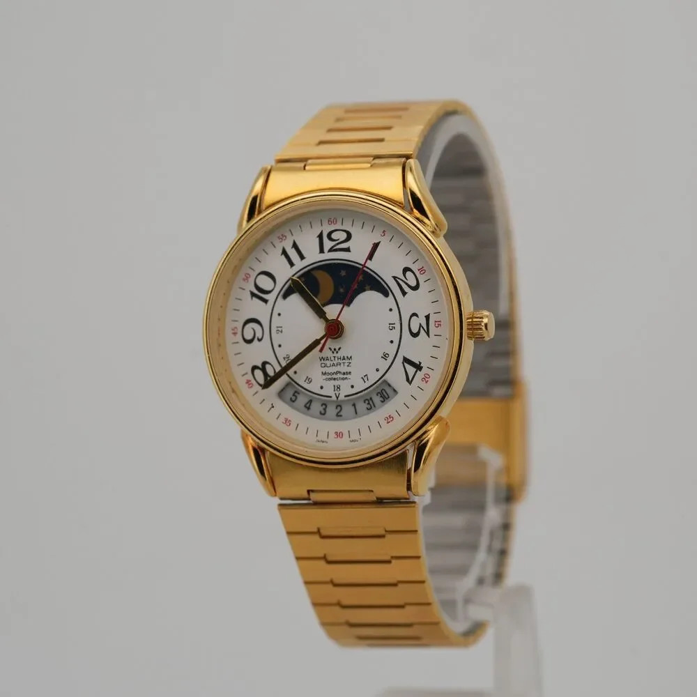 Waltham MoonPhase Collection Quartz Watch 32mm Gold Tone New Battery